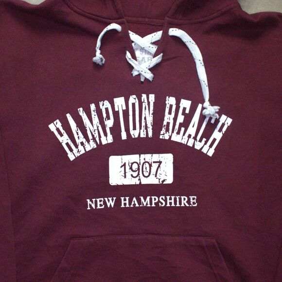 VTG Bay State Gear Pullover Hoodie Sweatshirt L Burgundy Hampton Beach - Picture 1 of 4